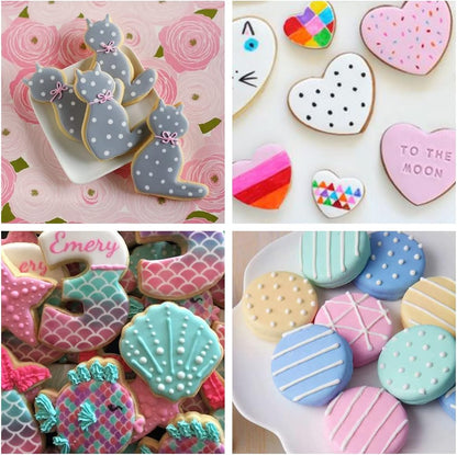Cookie Stencils for Royal Icing Cookies Sugar Cookie, 16 Pcs 6x6in Reusable Plastic Biscuit Cake Stencils with Checkered Star Heart Dog Paw Shapes