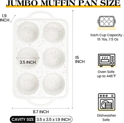 1 Pc Jumbo Muffin Pan with Metal Frame, Nonstick 6 Cup Extra Large Cupcake Pan for Baking, Silicone Deep Muffin Tray for Egg Bites (Cream)
