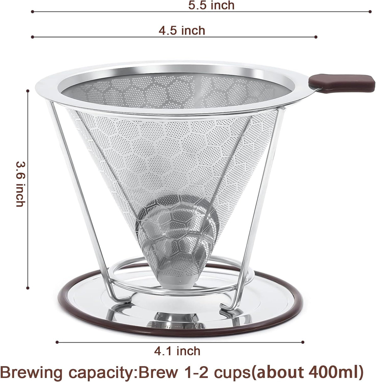 Pour Over Coffee Dripper, Misetto Stainless Steel Filter,Easy to Clean Paperless pour over coffee maker,Reusable Filter