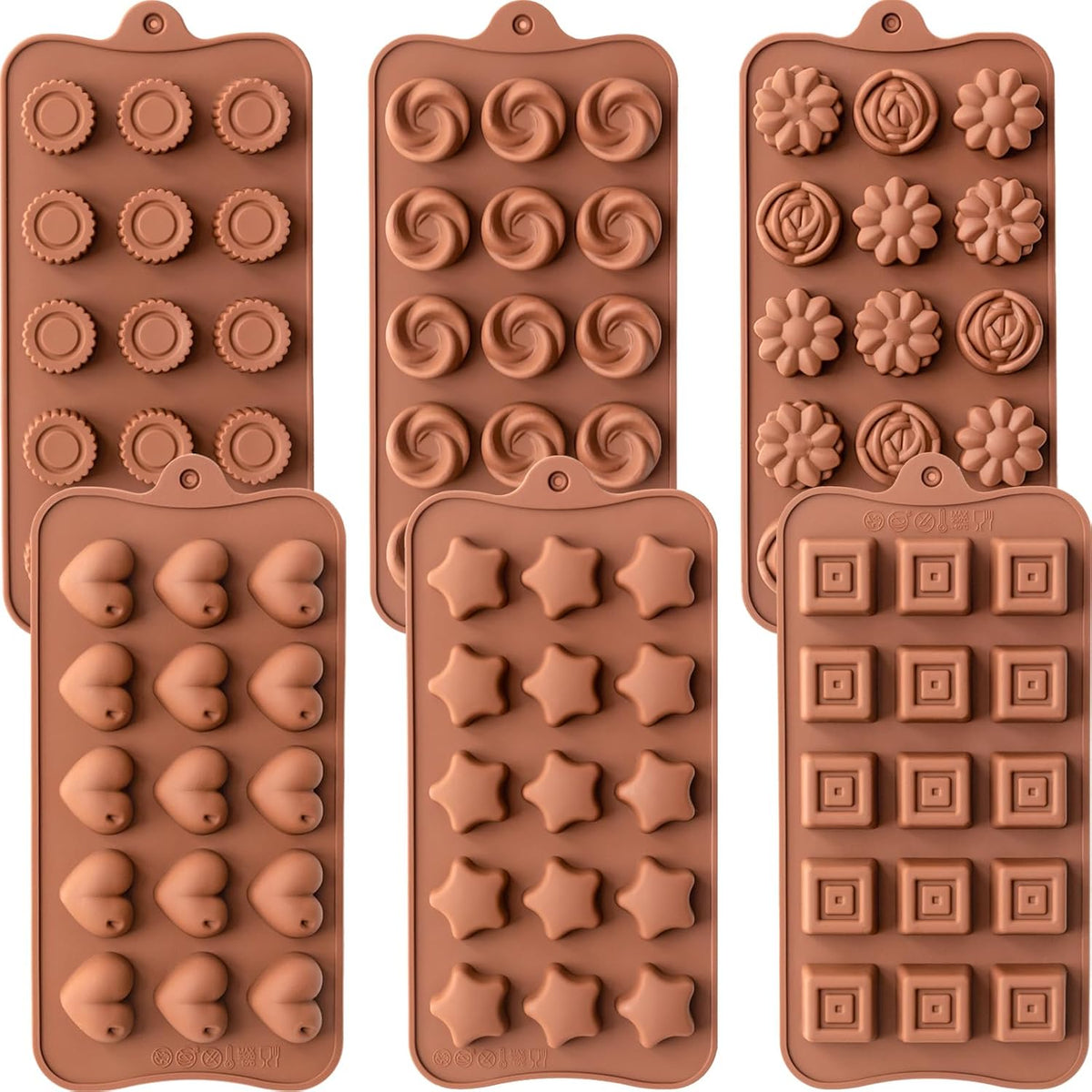 6 Pack Chocolate Molds Candy Molds Silicone, Food-Grade Non-Stick Jello Mold, Crayon Mold, Silicone Baking Mold, BPA Free, including Flower, Heart
