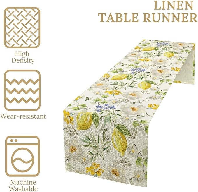 Vintage Lemon Blossom Table Runner Seasonal Spring Summer Floral Farmhouse Dining Table Decoration for Home Holiday Party Dresser Kitchen Cabin Restaurant Wedding Decor 13×70in