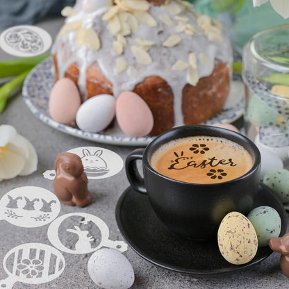 Julbear Easter Cookie Stencils, 36Pcs Reusable Eggs Bunny Cookie Coffee Stencils Templates Mold Tools for Cookies Baking Painting Dessert Coffee