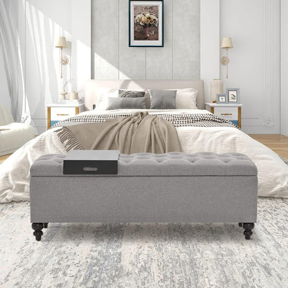 Storage Ottoman 50.2 Inches Upholstered Fabric Storage Ottoman Bench，Button Tufted Ottoman with Storage for Living Room，Bedroom End of Bed Bench Withstands 301lbs(Grey-TP)