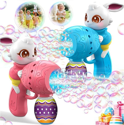 Easter Bubble Guns for Toddlers & Kids: Easter Basket Stuffers 2-Pack Bunny & Egg Themed - Leak-Proof Bubble Blaster Toys with Refill Solution - Perfect for Easter Egg Hunt & Outdoor Party