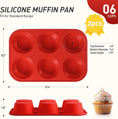 2 Pack 6 Cups Silicone Mini Muffin Pan with Metal Reinforced Frame Silicone Molds Cupcake Cake Baking Pans Cookie Baking Chocoflan Cupcake Mold Cake