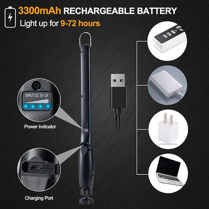 Magnetic LED Work Light, 24" USB Cable, 3300mAh Capacity, 4-Level Power Indicator Lights, 360 Pivoting Base, 20" Pull Force, 72 Hours of Low Brightness