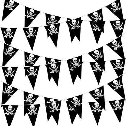 9.68ft Pre-Strung Pirate Banner Halloween Pirate Flags Pirate Party Decorations Skull Ship Triangle Pennant Bunting for Halloween Birthday Party Outdoor Indoor Decorations