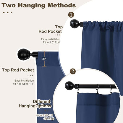 HolidayIdeas Waterproof Patio Outdoor Curtains with Rod Pocket 4 Pcs- UV & Privacy Protect Weatherproof Gazebo Outdoor Drapes for Porch, Balcony, Apartment, Sliding Glass Door, Navy, 54x84 Inch