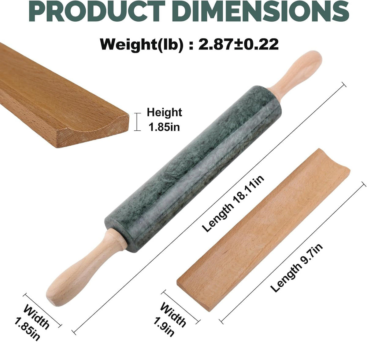 Koville Indian Natural Marble Rolling Pin, Non-Stick Polished Dough Roller, Pasta, Dumpling, Fondant, Pie Crust, Bread, Pizza Dough