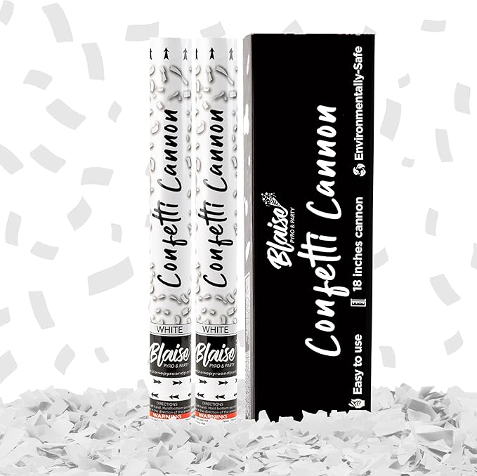 Blaise Pyro & Party White Confetti Poppers - Large Confetti Poppers for Weddings, Engangements, & Graduations - Water-Soluble & Easy Clean-Up - 2 Pack, 18 Inch