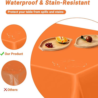 2 Pack Picnic Table Cover, 108 x 54 Inches Orange Plastic Tablecloth, Rectangle Tablecover Orange Disposable Tablecloth, Tear Resistant Table Decor Party Supplies for Wedding Birthday Anniversary