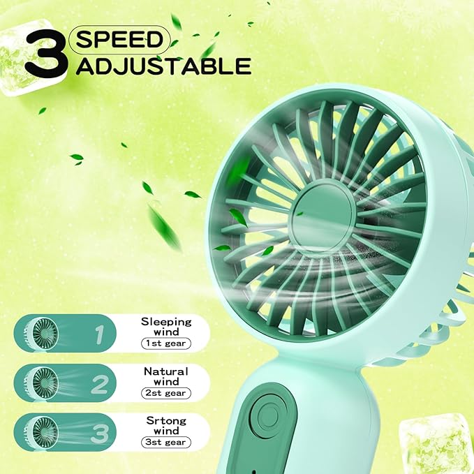Rossesay Mini Portable Fan Bulk Cute Handheld Lightweight Small Personal Eyelash Fan 3 Speeds USB Rechargeable Battery Operated for Women Men Outdoor Travel Camping(Green,12 Pcs)