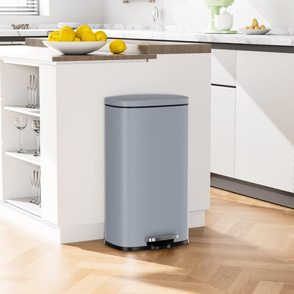 Arlopu 8/13.2 Gallon Step Trash Can, Stainless Steel Garbage Bin, Soft-Close Rubbish Bin with Removable Plastic Inner Bucket, Fingerprint-Proof, Lid Dustbin, Suit for Kitchen Home (Haze Blue, 50L)