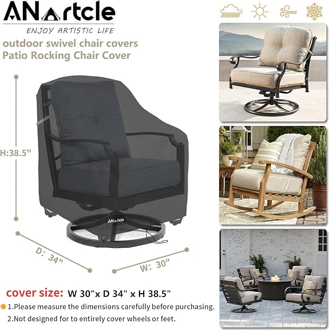 Swivel Patio Chair Covers 2 Pack,Waterproof Heavy Duty Outdoor Chair Covers,Patio Swivel Chair Covers for Outdoor Furniture (30 W x 34 D x 38.5 H inches) Black.