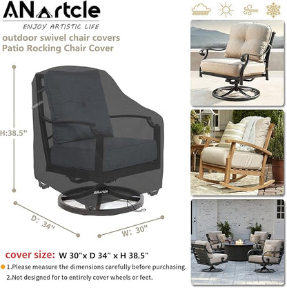 Swivel Patio Chair Covers 2 Pack,Waterproof Heavy Duty Outdoor Chair Covers,Patio Swivel Chair Covers for Outdoor Furniture (30 W x 34 D x 38.5 H inches) Black.