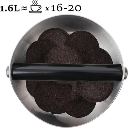 Coffee Knock Box, Large Capacity Espresso Knock Box with Non-Slip Base, Coffee Measuring Cup,Coffee Puck Knock Box Stainless Steel for Espresso Machine Coffee Grounds (Silver)