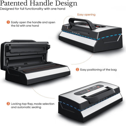 SEATAO VH5188 Automatic Vacuum Sealer Machine, 90kPa Multifunction Commercial Vacuum Food Sealer For Food Preservation, Dry & Moist & Food & Extended Modes, LED lights, Double Seal