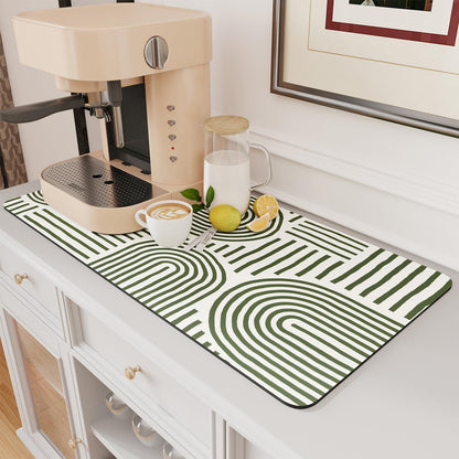 AMOAMI Coffee Mat Hide Stain Rubber Backed Absorbent Dish Drying Mat for Kitchen Counter - Fits Under Coffee Maker or Machine - Green Line 17x31.5