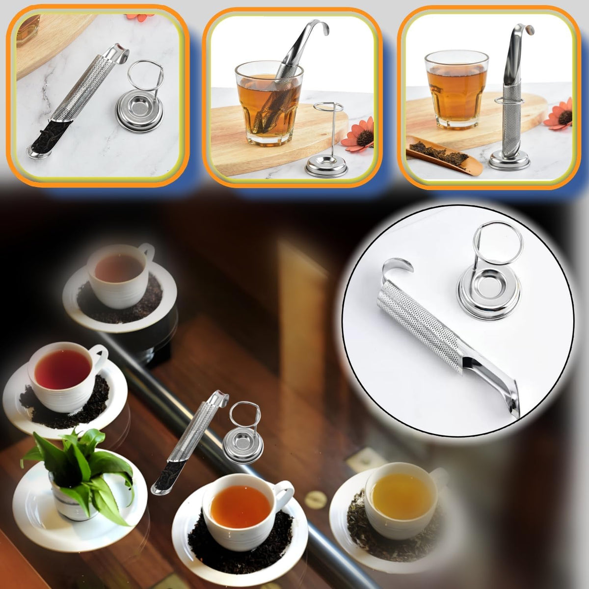 2 Sets Upgraded Version Tea Strainer, Tea Diffusers For Loose Tea，It Is Also Equipped With A Base And A Brush For Easy Placement，Tea Infuser For