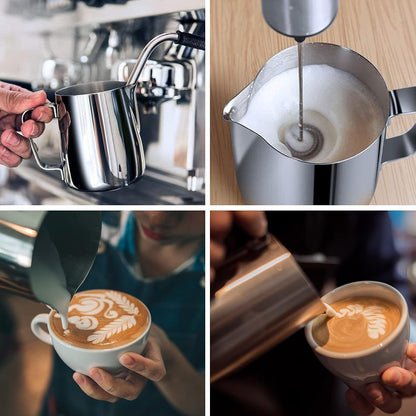 Milk Frothing Pitchers 20 oz, Stainless Steel Espresso Steaming Pitcher with Decorating Pen Coffee Milk Frother Cup with Scale Cappuccino Latte Art