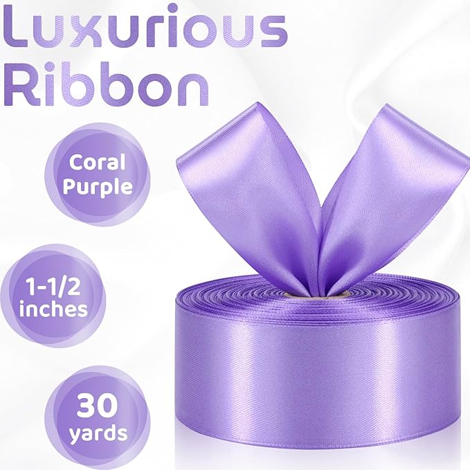 Lavender Ribbon 1-1/2 Inch 30 Yards Lavender Purple Satin Ribbon for Flower Bouquet, Fabric Ribbon for Gift Wrapping Crafts Hair Accessories Easter Wedding Christmas