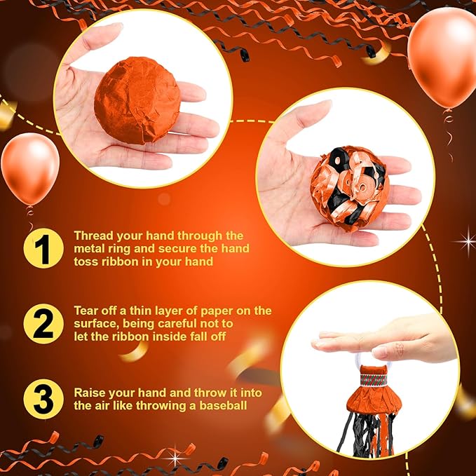 WinnerWhy 30 Pcs No Mess Confetti Poppers Hand Throw Streamers Party Poppers for Graduation 2026 Birthday Celebrations Wedding Engagement Bachelorette Party Supplies(Black and Orange)