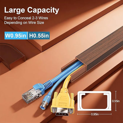 Yecaye Cord Hider, 113in Medium Cord Covers for Wires on Wall, Cord Organizer for 2-3 Wires, Easy Install Cable Management Kit, TV Cable Hider for Home Office, W0.95in H0.55in, Cherry