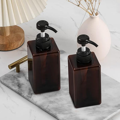Pump Bottle, Refillable Plastic Empty Lotion Soap Dispenser Liquid Container for Bathroom Shampoo and Body Wash, 15oz/450ml Amber 2 Pack