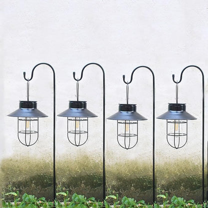 Solar Lanterns Outdoor Waterproof,4pack Hanging Solar Lights Lantern Lamp with Shepherd Hook, Metal Waterproof Edison Bulb Lights for Garden Outdoor Pathway