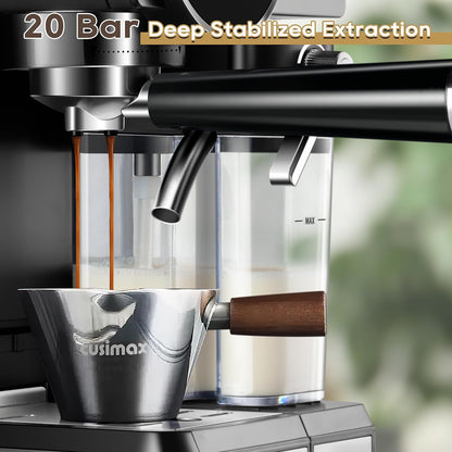 CUSIMAX Espresso Machine for Home, 20 Bar Expresso Coffee Machine,One-touch Control,Automatic Milk Frother,Compact Black Stainless Steel Cappuccino Machine,Ideal for Offices and Homes