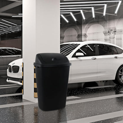 13 Gallon 4-Pack Garbage Cans with Swing Top Lid, Plastic Tall Kitchen Trash Cans, Black