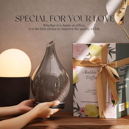 Porseme 280ml Essential Oil Diffuser Glass Color Changing Aroma Air Diffusers Aromatherapy Ultrasonic Cool Mist Humidifier 7 Running Hours Waterless Auto-Off for Sleeping, Yoga, Office (Pure Grey)