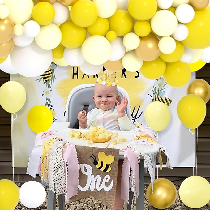 Pastel Yellow White Balloon Garland Arch Kit - Metallic Gold Balloons, Lemon Yellow Balloons for Sunshine Honey Bee Sunflower Birthday Baby Shower Wedding Party Decorations