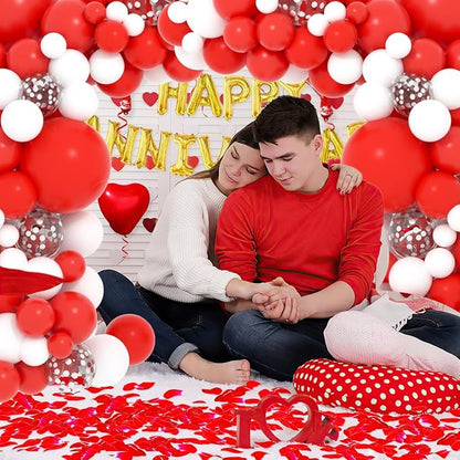 Red White Balloon Arch Garland Arch Kit - Red White Balloons Silver Confetti Balloons for Wedding Birthday Anniversary Graduation Bachelorette Valentine Christmas Party Decorations