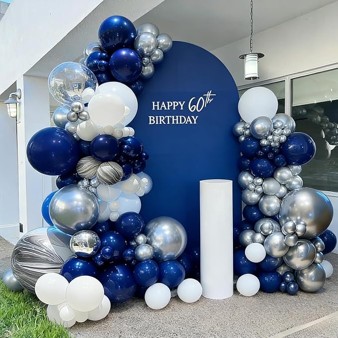 60pcs Blue Silver Balloons, 12inch Navy Blue, Black, Metallic Silver Party Balloons for Graduation 2026, Father's Day, Men's Birthday, Sports Party Decorations