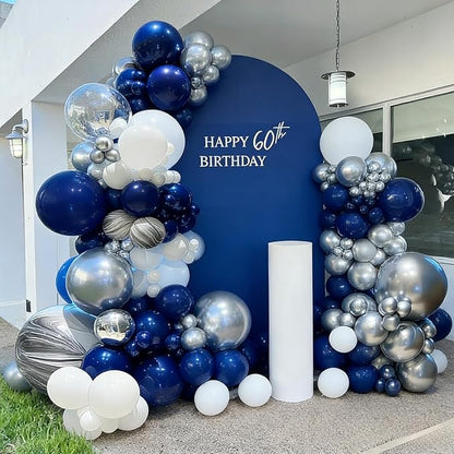 60pcs Blue Silver Balloons, 12inch Navy Blue, Black, Metallic Silver Party Balloons for Graduation 2026, Father's Day, Men's Birthday, Sports Party Decorations