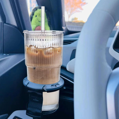 Insetlan 20 oz Ribbed Glass Tumblers with Lids and Glass Straws – 4-Piece Glassware Set, Thickened Glass, Ideal for Iced Coffee, Smoothies, Cocktails