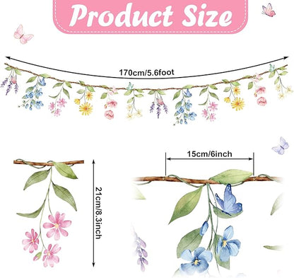 2 Pcs Wildflower Garland, Wildflower Party Decorations Reusable Garden Flower Banner for Baby Shower Birthday Spring Fresh Off the Market Bridal Shower Girl Party