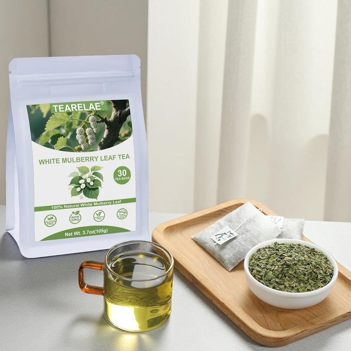 Tearelae - White Mulberry Leaf Tea Bags, 30 Count - Premium Mulberry Tea - Caffeine-free - Non-GMO - Lightly Sweet & Refreshing