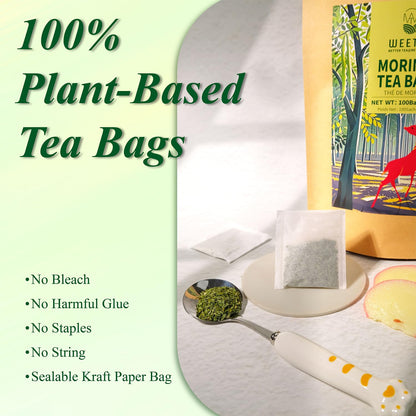WT Weetee Moringa Tea Bags 100 Count, 100% Pure Dried Moringa Leaves, Caffeine Free Nutrient-Dense Herbal Tea