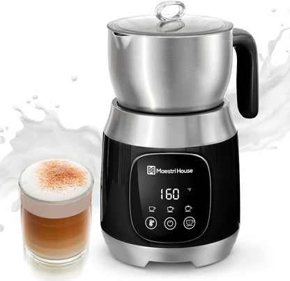 Maestri House DualFro 600 Milk Frother and Steamer 21oz/600mL | Variable Temp 4 Settings &amp; 3 Froth Levels, Memory Function for Latte Cappuccino Hot Chocolate, Dishwasher Safe,Brush Included