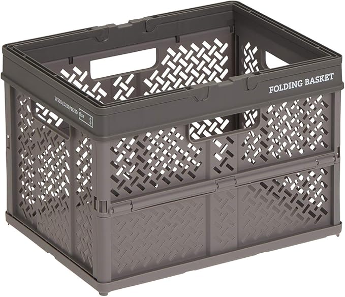 Tenma Foldable Basket When Not In Use For Compact Folding Design, Stylish Design, Folding Container, Box, Basket Storage, Folding Basket With Handle, Size S, Color Gray; (Width 12.2 x Depth x Height)