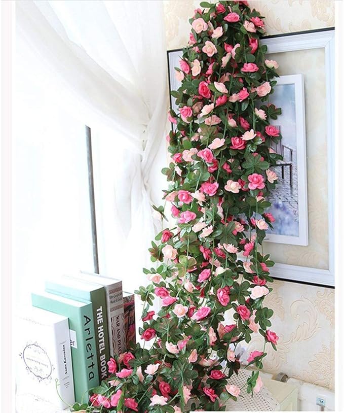 Miracliy 8Pcs 66FT Pink Flower Garland, Artificial Rose Floral Vines Fake Hanging Spring Flower Garland for Wall Backdrop Wedding Arch Tea Party Door Mantle Decoration