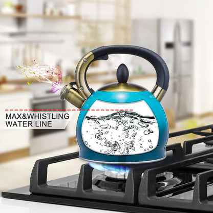 Whistling Tea Kettle Stove Top Teapot, Stainless Steel Teakettle (2.8 Quart, Blue)