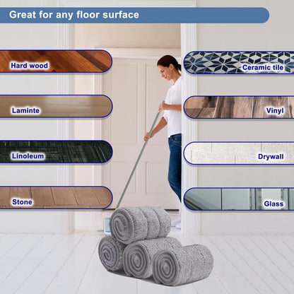 Replacement Microfiber Mop Pads - 18''x5'' Wet Dry Floor Cleaning Pad Compatible with Bona Floor Care System, Reusable Mop Refill Fits 17” to 18” Flat Mop - 4 Pack