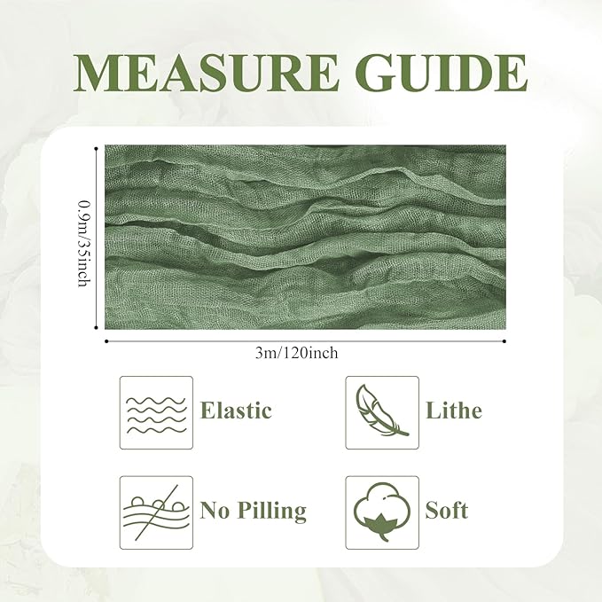 Asee'm 2pcs Cheesecloth Table Runner 120 Inches Sage Green Boho Gauze Cheese Cloth Runner 10FT Rustic Sheer Table Runners for Spring Easter Wedding Baby Shower Holiday Party Decoration
