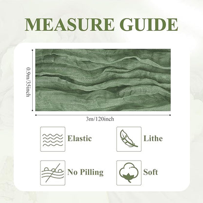 Asee'm 2pcs Cheesecloth Table Runner 120 Inches Sage Green Boho Gauze Cheese Cloth Runner 10FT Rustic Sheer Table Runners for Spring Easter Wedding Baby Shower Holiday Party Decoration