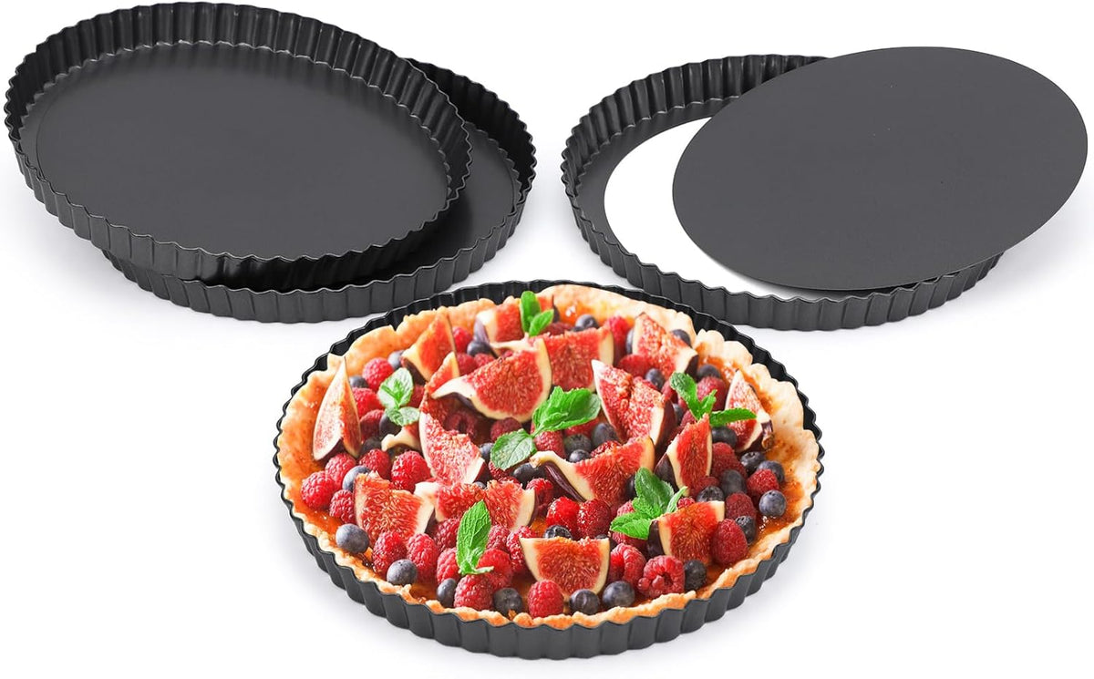 Beasea Tart Pan 8 Inch, 4pcs Mini Small Tart Pans with Removable Bottom Nonstick Carbon Steel Quiche Pie Pans for Oven Baking