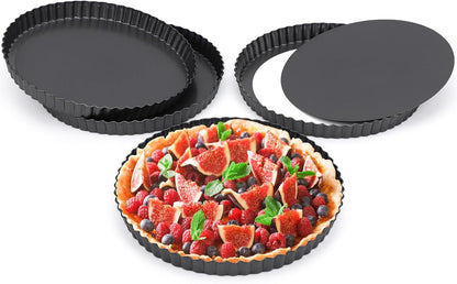 Beasea Tart Pan 8 Inch, 4pcs Mini Small Tart Pans with Removable Bottom Nonstick Carbon Steel Quiche Pie Pans for Oven Baking