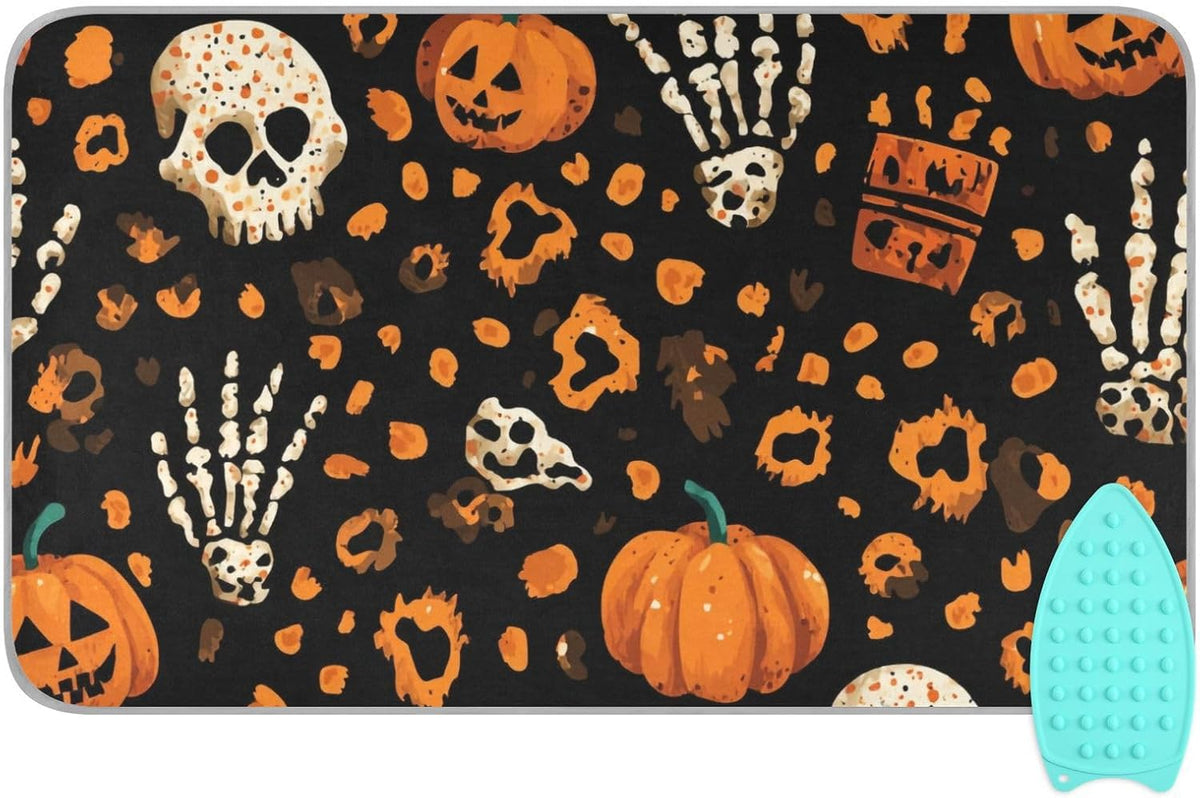 Ironing Mat Portable Ironing Pad Ironing Blanket for Table Top Heat Resistance Double-Side Using Travel Large 47.2 x 27.6 Inch Foldable Halloween Leopard Pumpkin Skull Brown